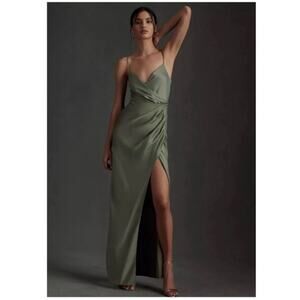 Sachin + Babi Olive Green Satin Slip Maxi Dress with Side Slit